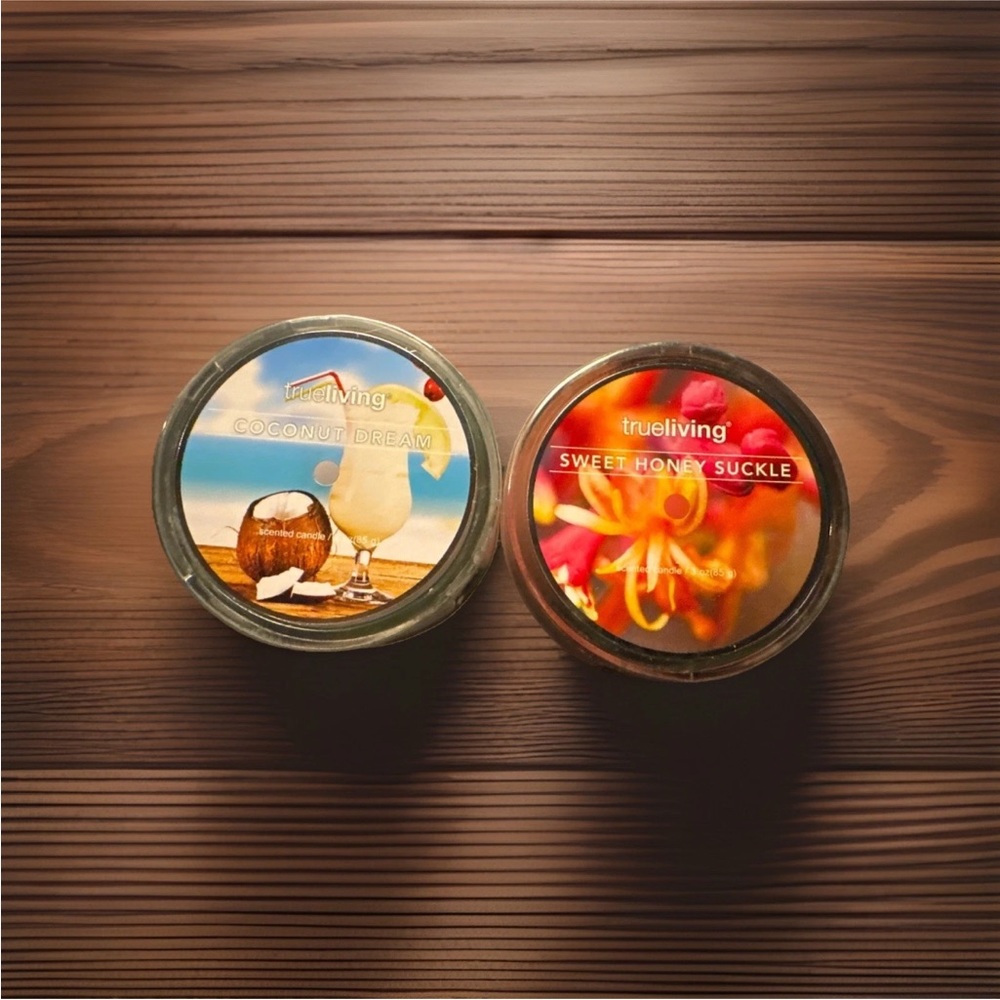 2 Pack True Living 3oz Scented Candles Coconut & Honey New